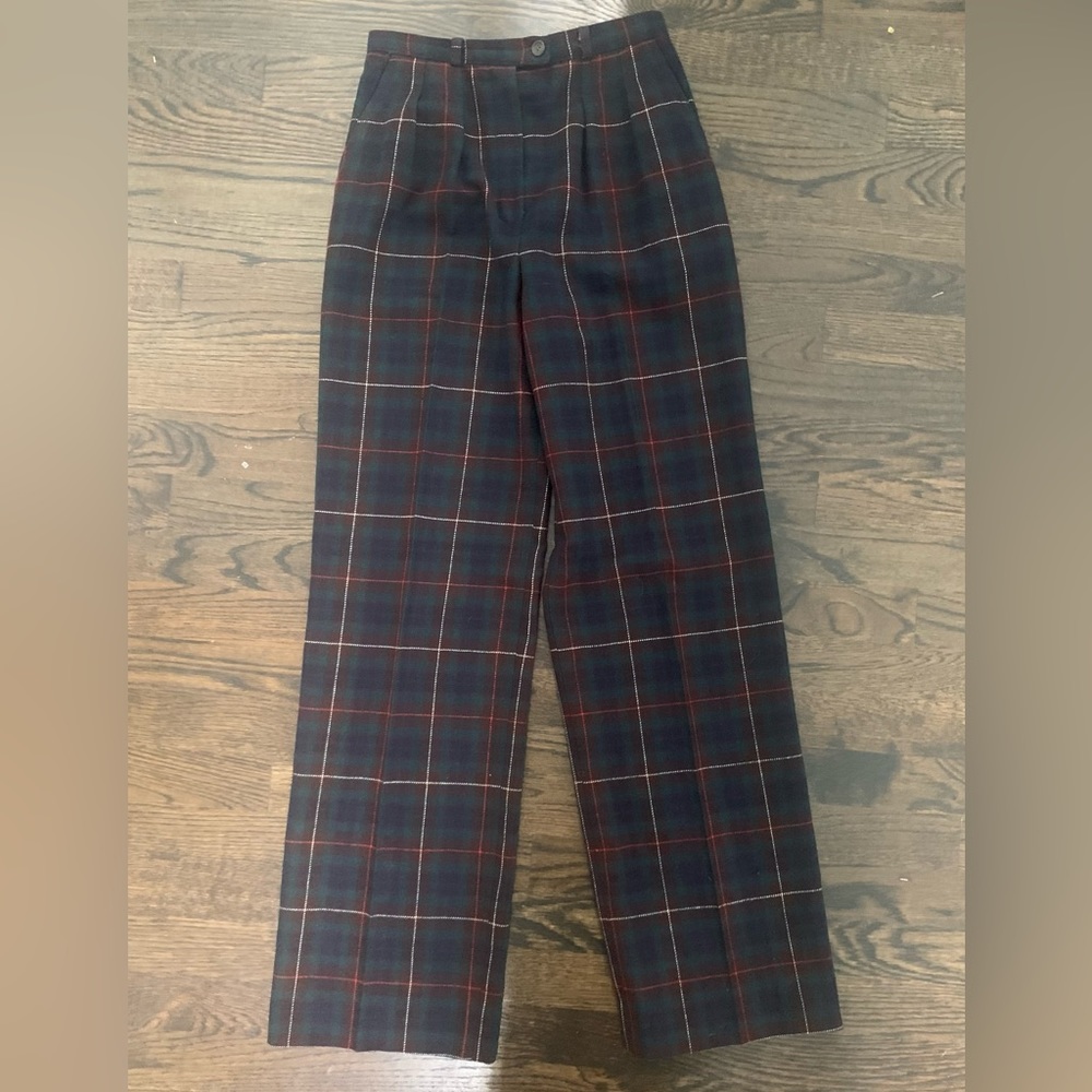Vintage 1970s Calvin Klein Plaid Wool Pants Sz 4